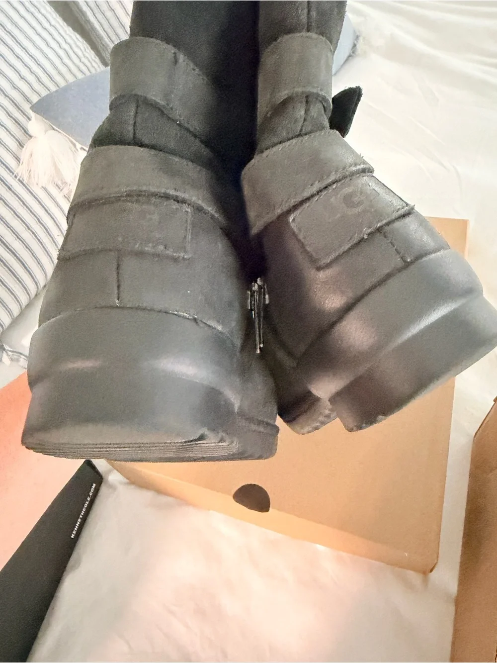 UGG Lorna Black Mid-Calf Buckle Boots